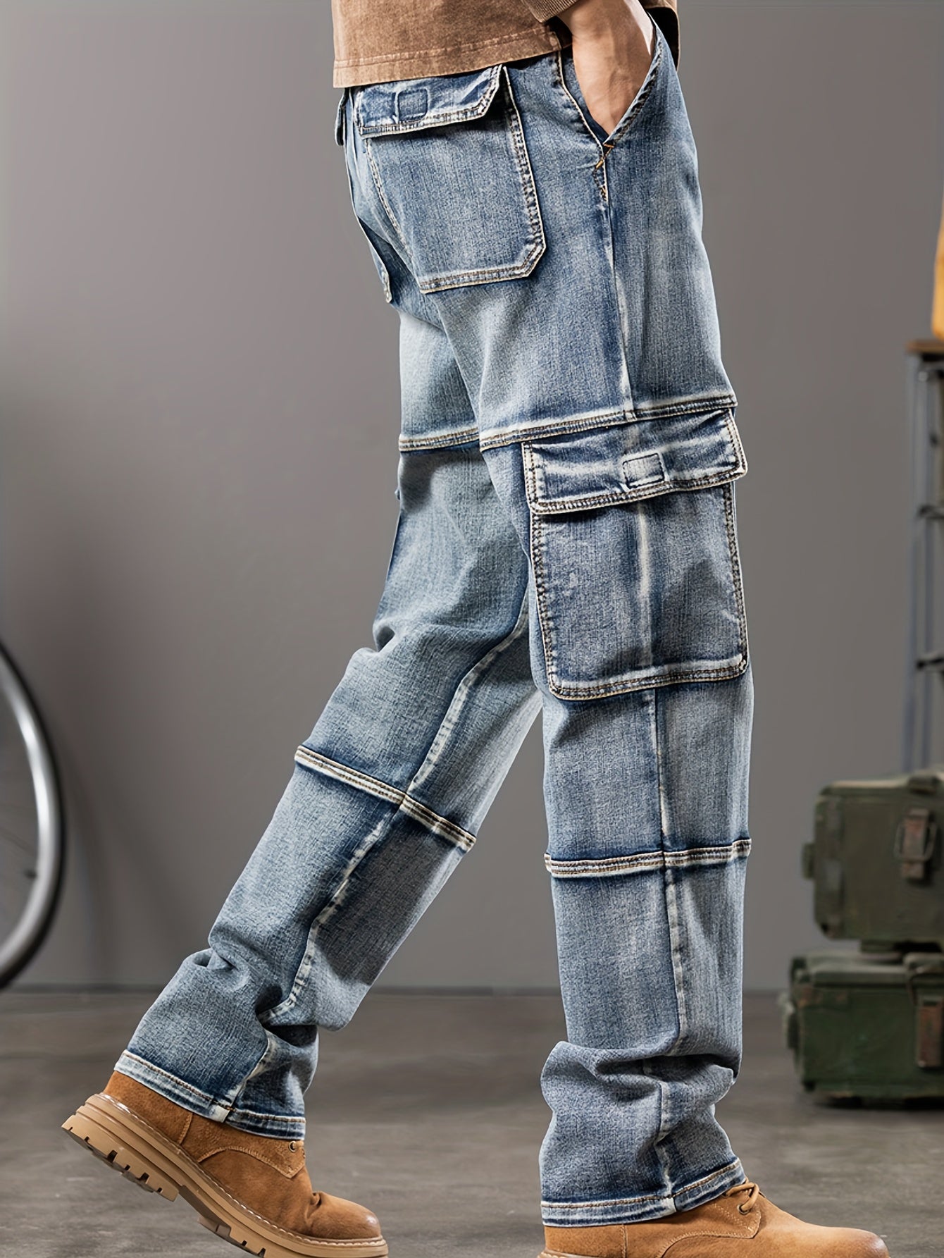 Vintage Washed Multi-Pocket Cargo Jeans