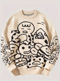 Cartoon Graffiti All-Over Print Oversized Crewneck Sweater