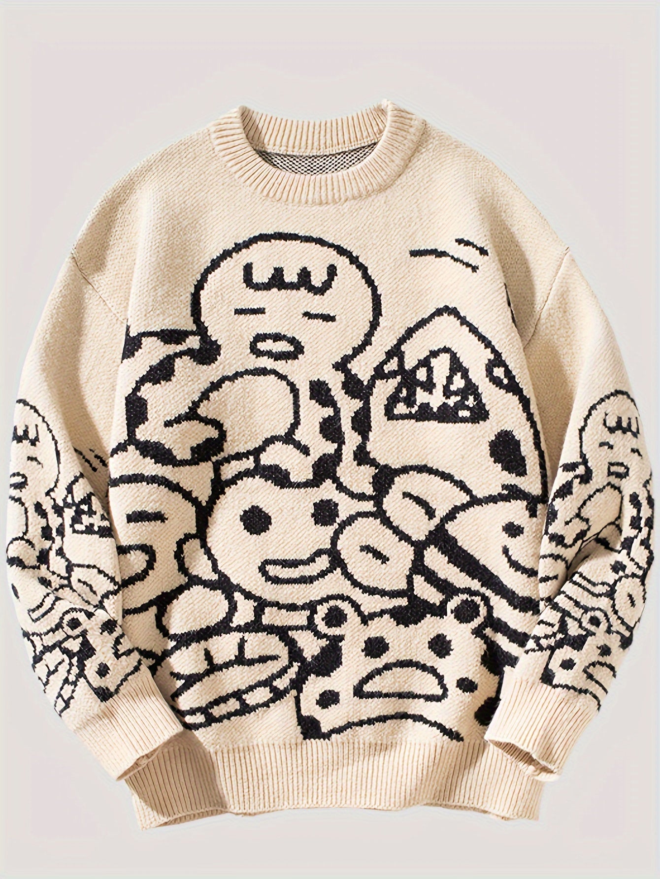 Cartoon Graffiti All-Over Print Oversized Crewneck Sweater