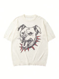 Bulldog Graffiti Print Oversized Short-Sleeve Knit Tee