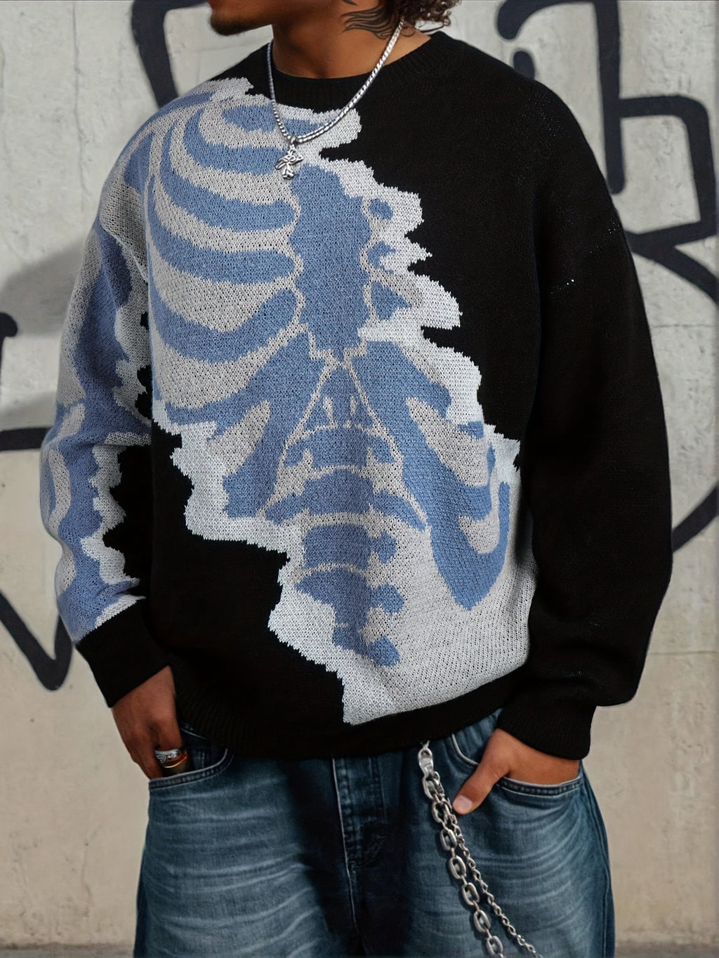 Abstract Bone Wave Oversized Knit Sweater