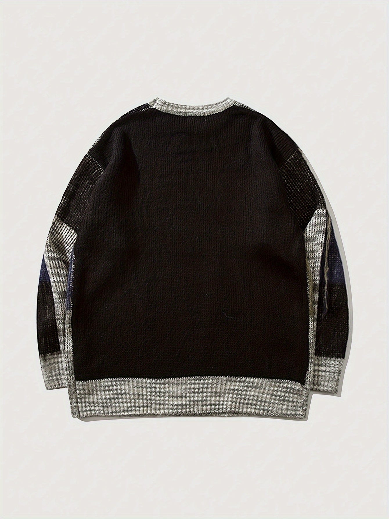 Patchwork Checkerboard Oversized Crewneck Sweater