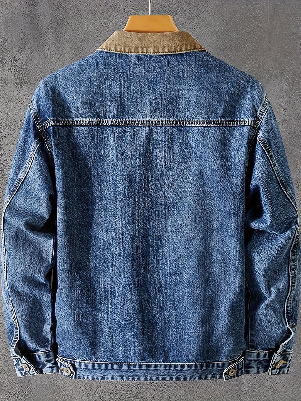 Contrast Corduroy Collar Washed Denim Jacket