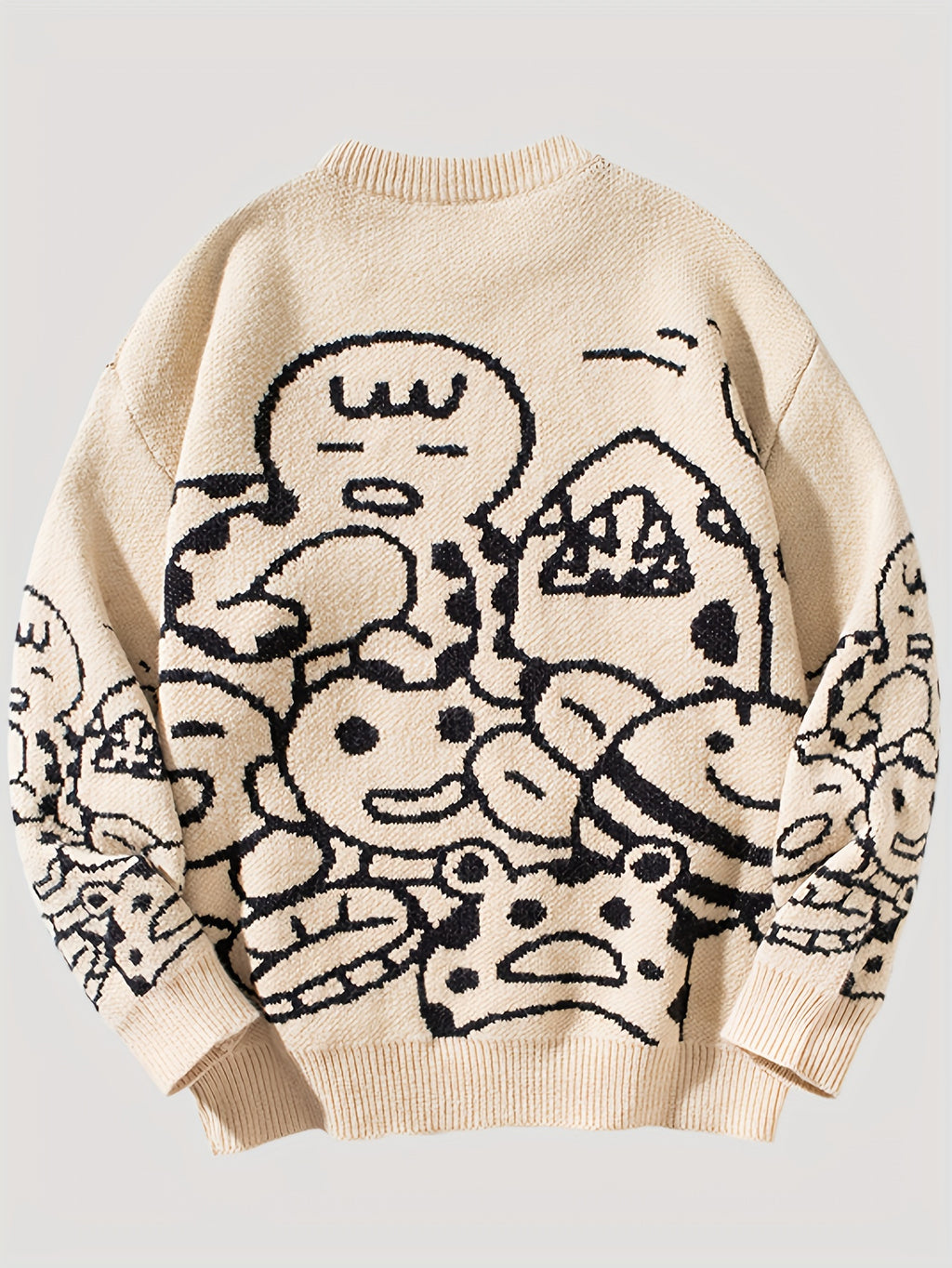Cartoon Graffiti All-Over Print Oversized Crewneck Sweater