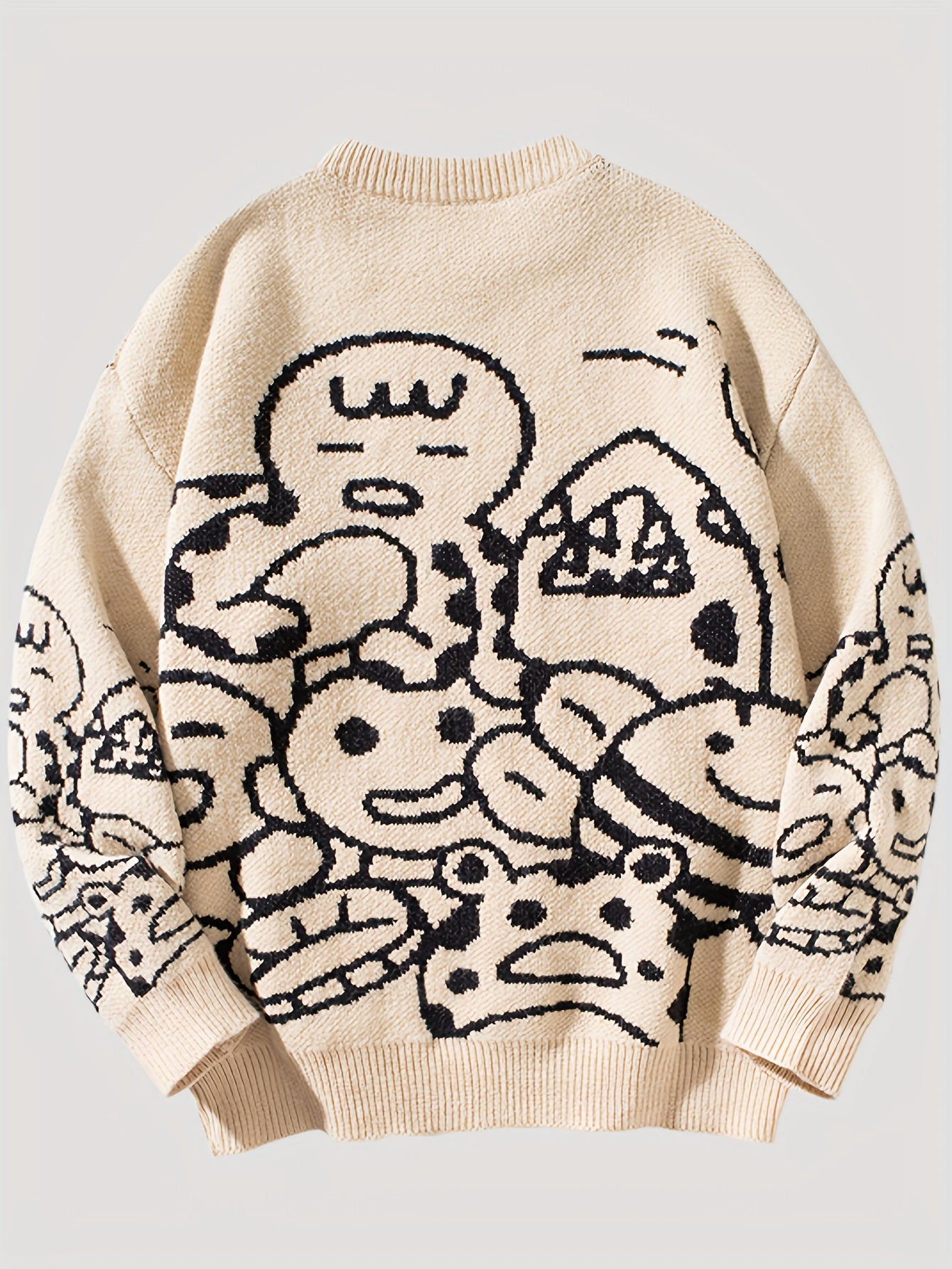 Cartoon Graffiti All-Over Print Oversized Crewneck Sweater