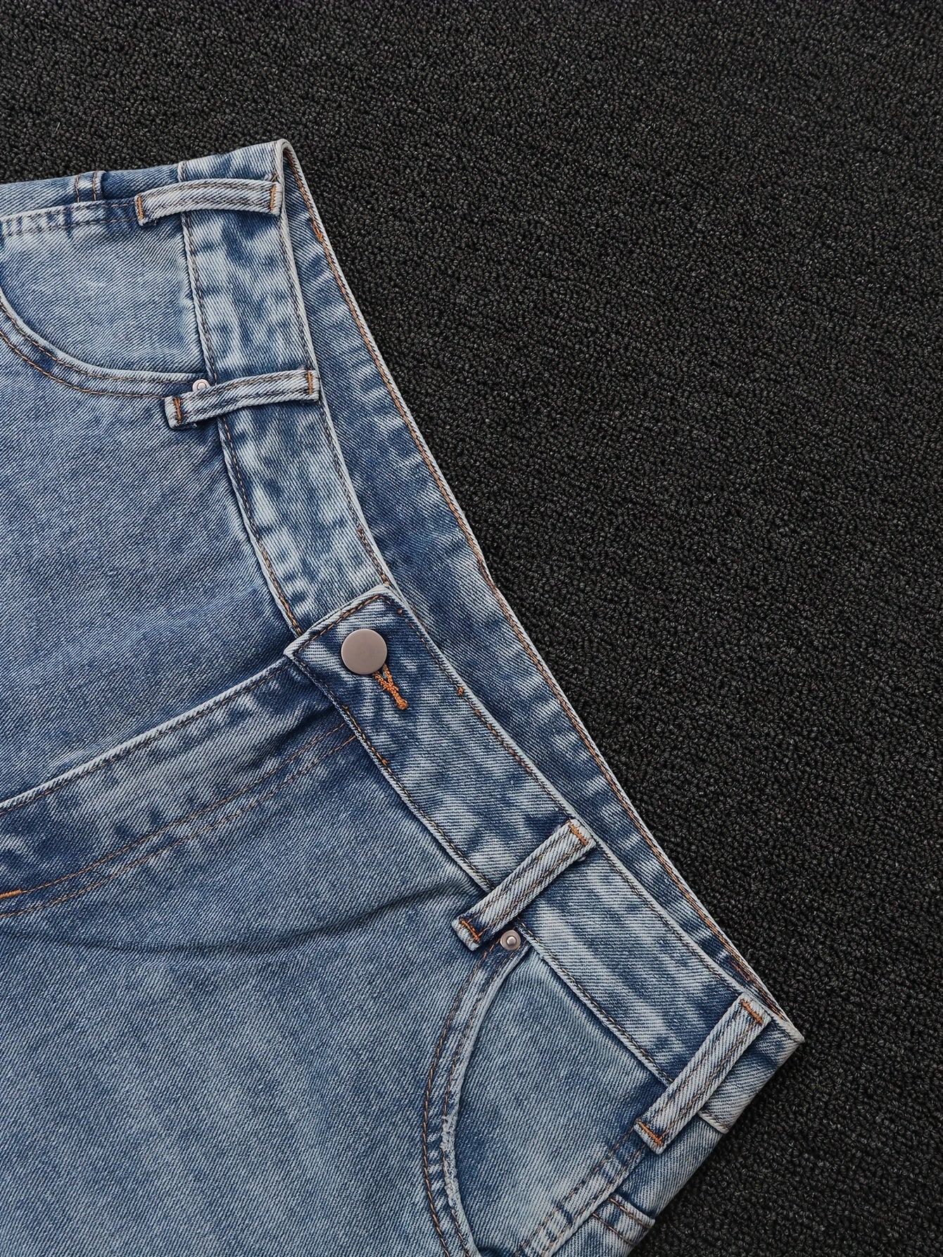 Washed Light Blue Wide-Leg Cargo Jeans