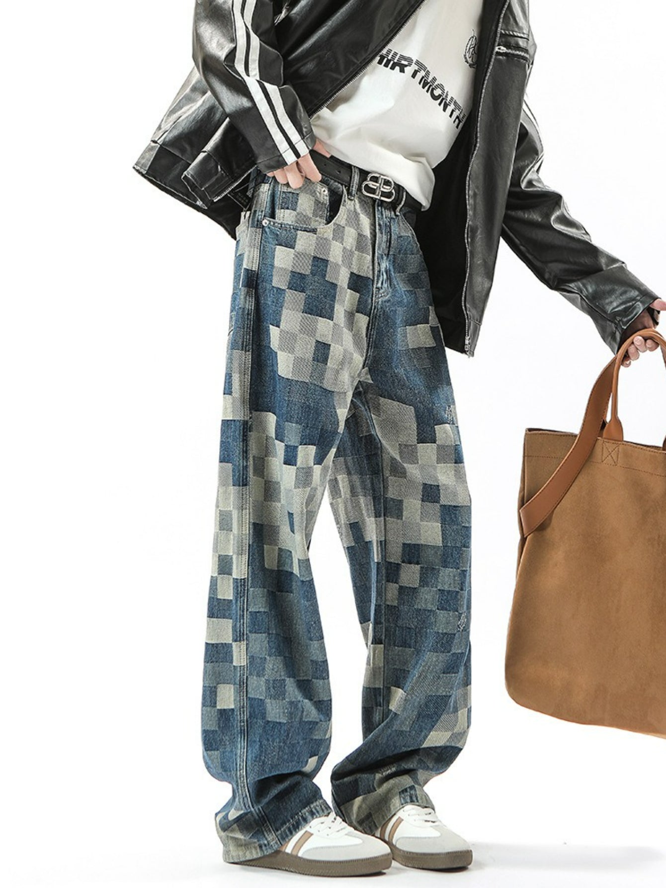 Pixel Checkerboard Wide-Leg Jeans