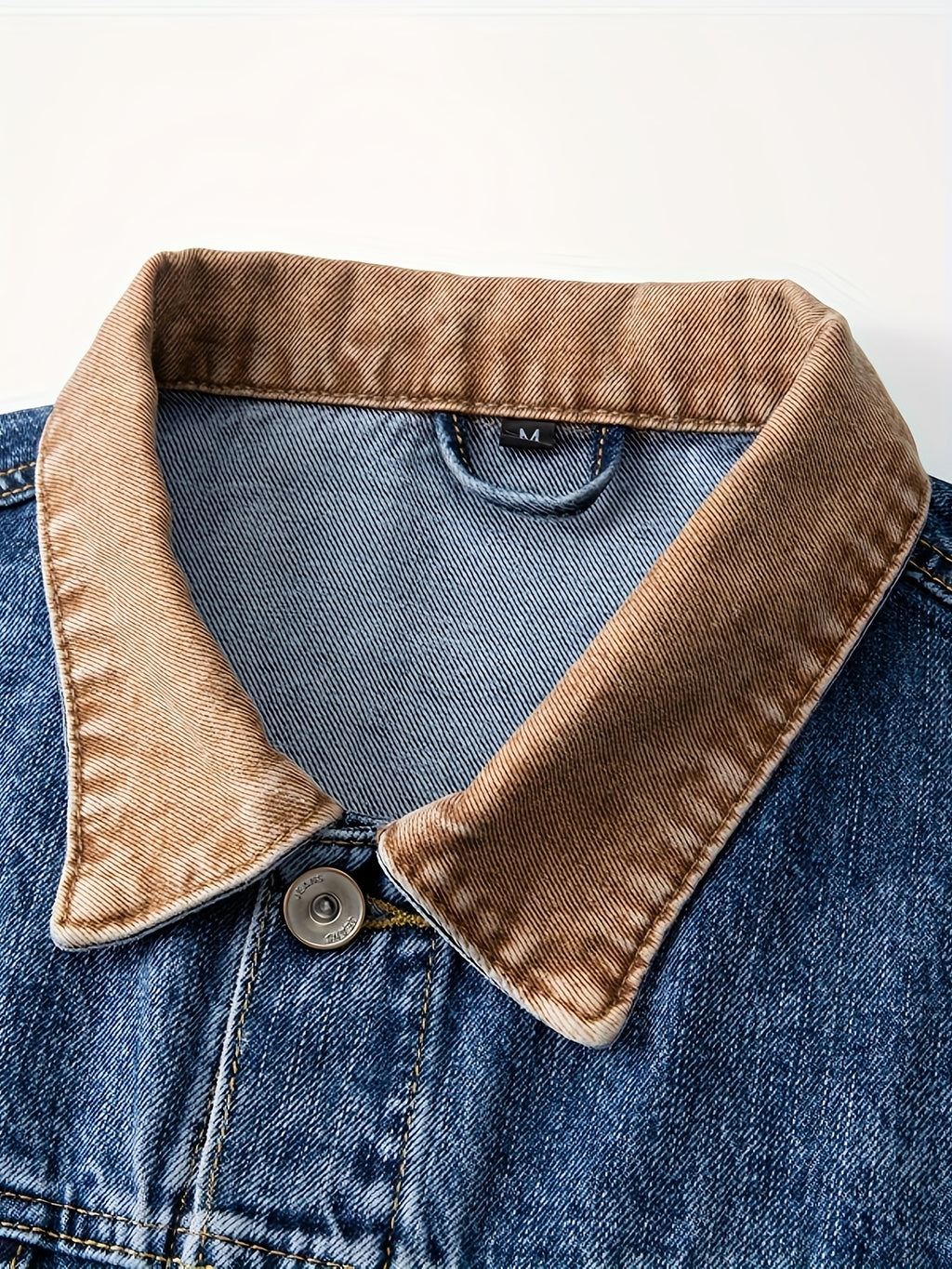 Contrast Corduroy Collar Washed Denim Jacket
