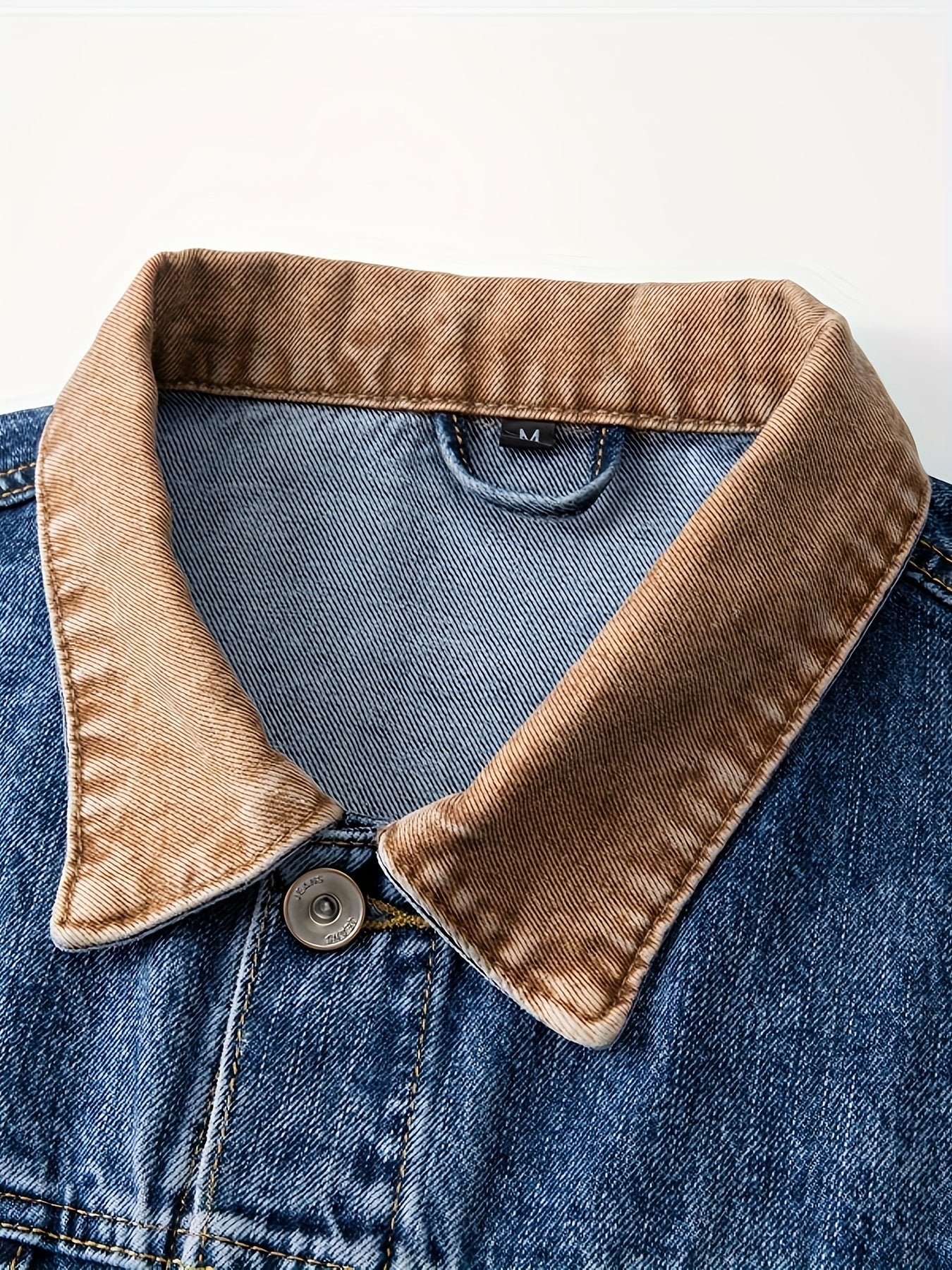 Contrast Corduroy Collar Washed Denim Jacket