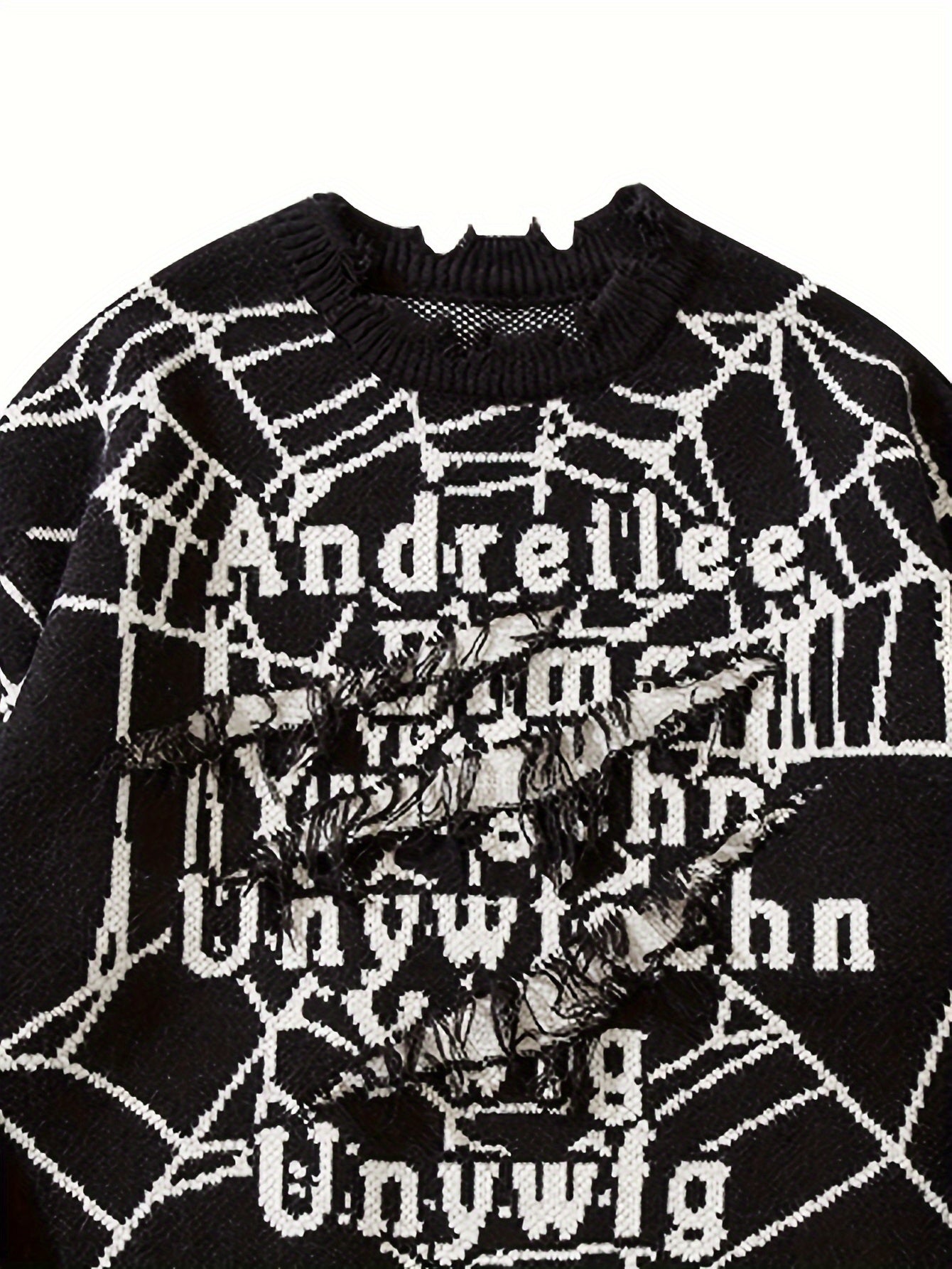 Spider Web Gothic Distressed Oversized Knit Sweater