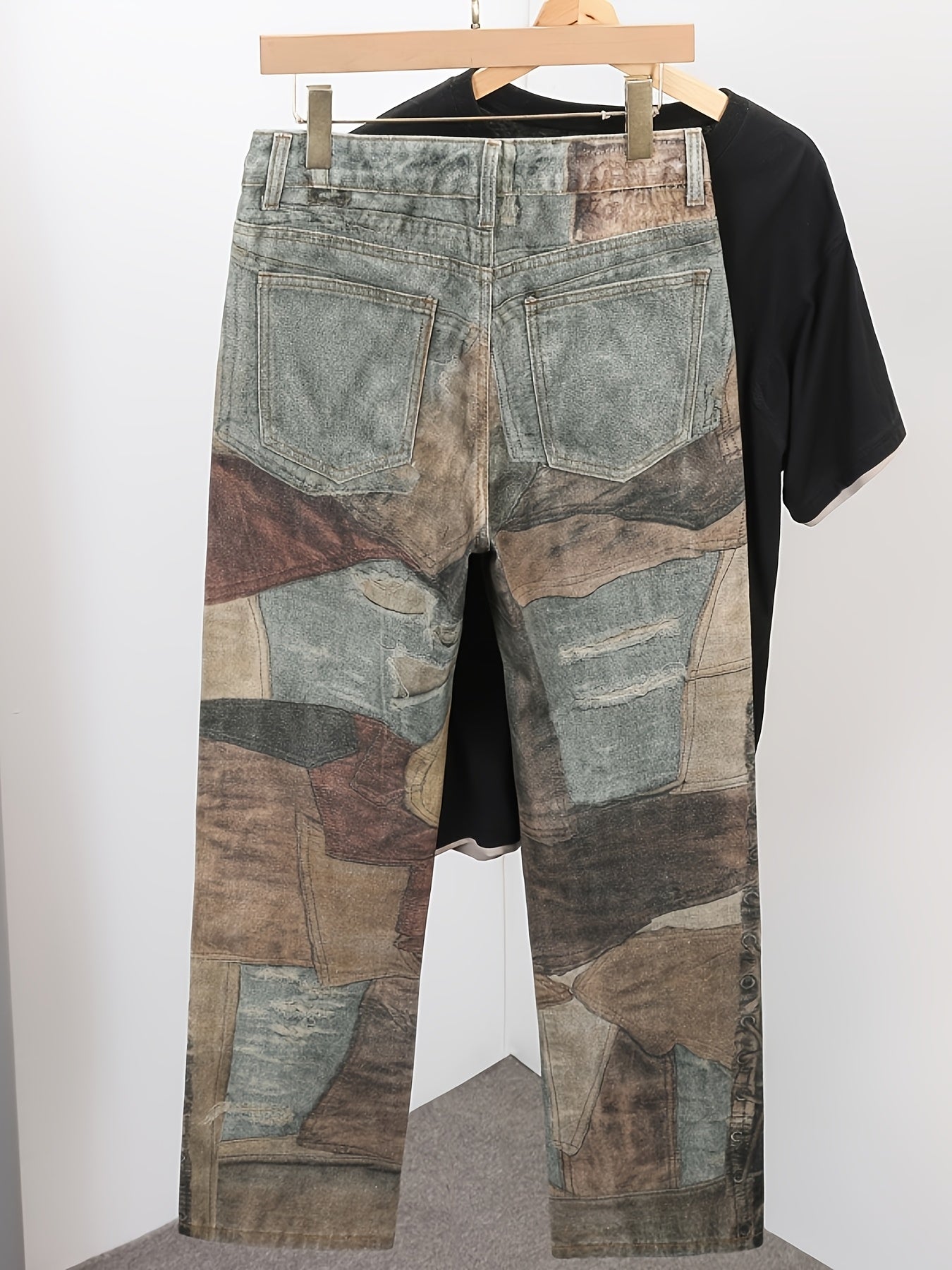 Vintage Patchwork Distressed Straight-Leg Jeans