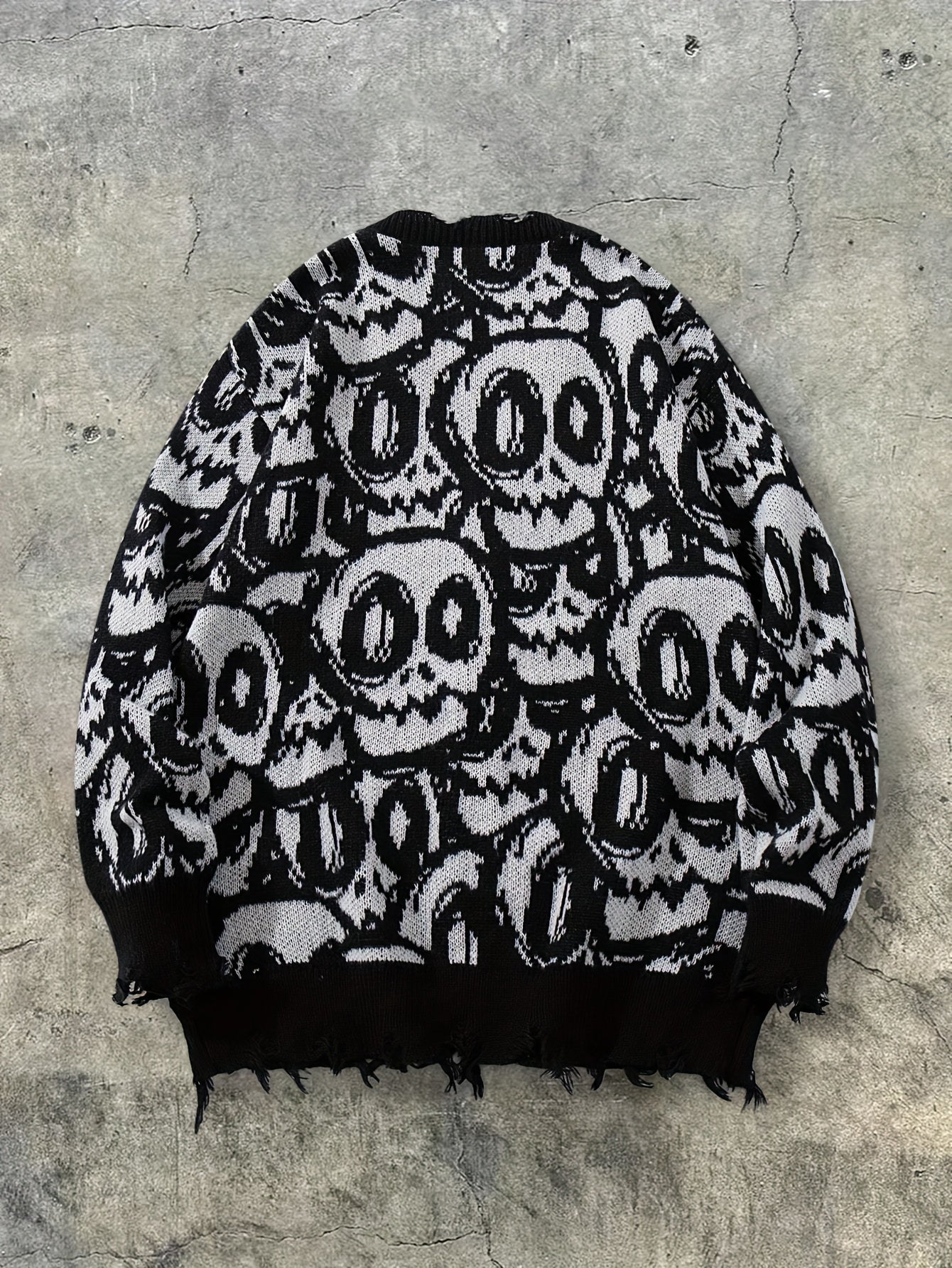 Skull Graffiti Distressed Oversized Knit Cardigan