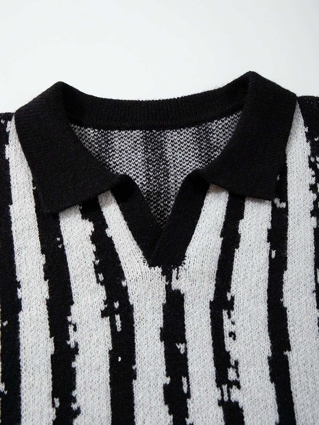 Distressed Stripe Polo Collar Oversized Knit Sweater