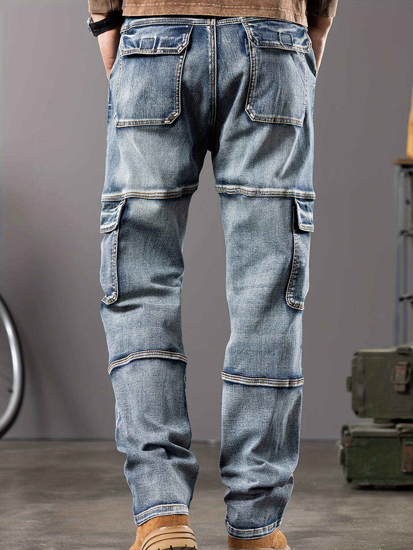 Vintage Washed Multi-Pocket Cargo Jeans