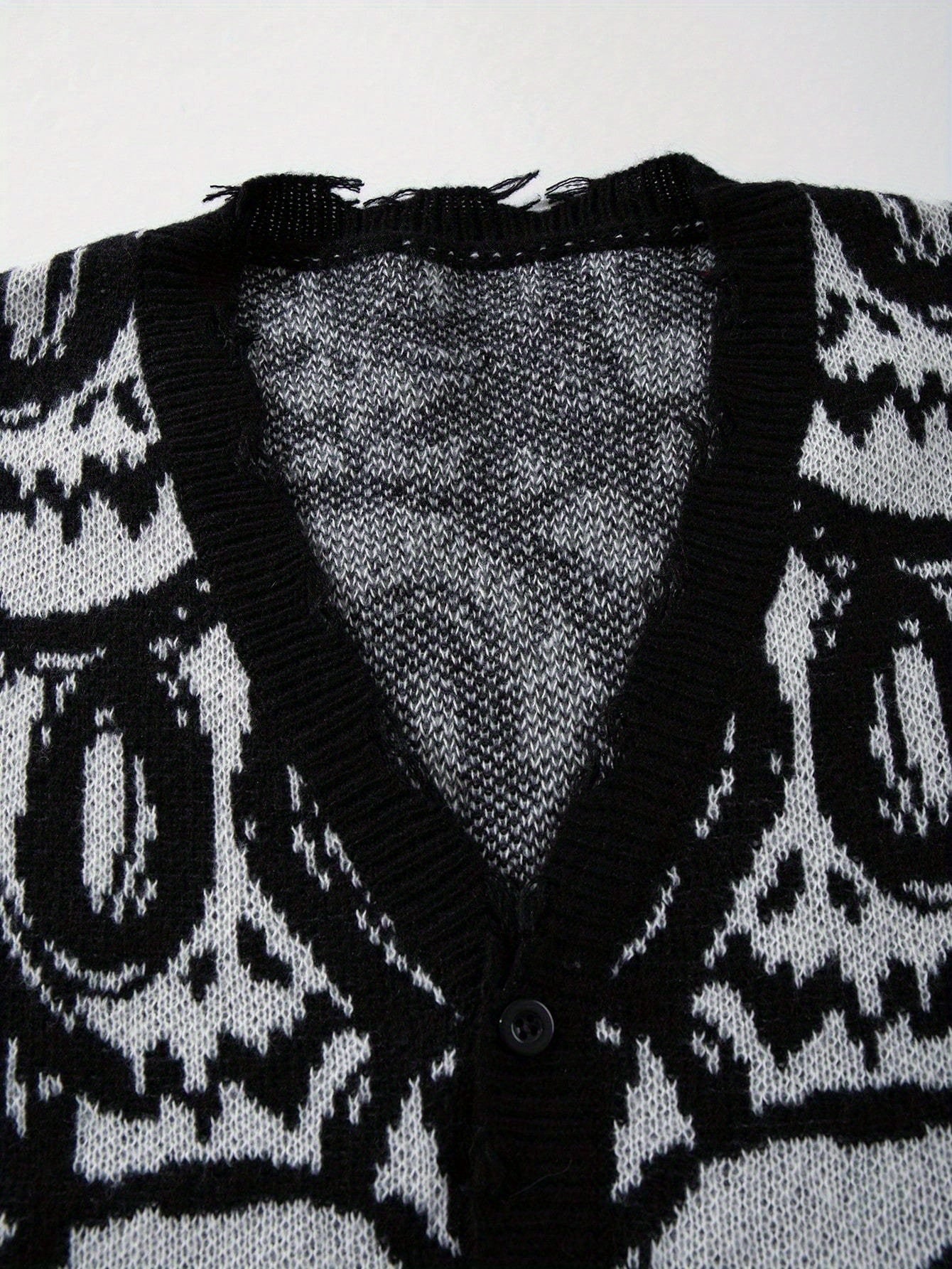 Skull Graffiti Distressed Oversized Knit Cardigan