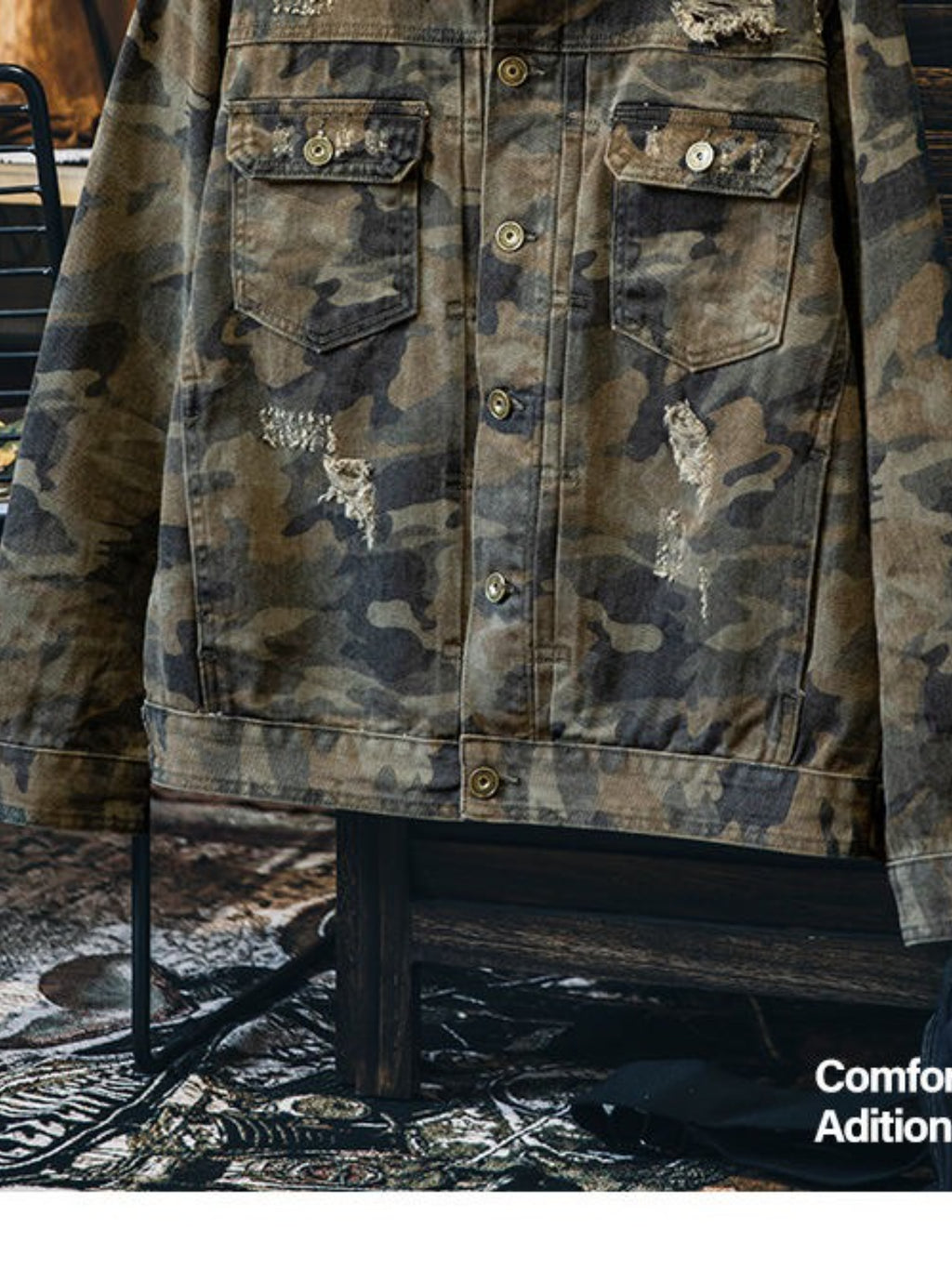 Distressed Camouflage Denim Jacket