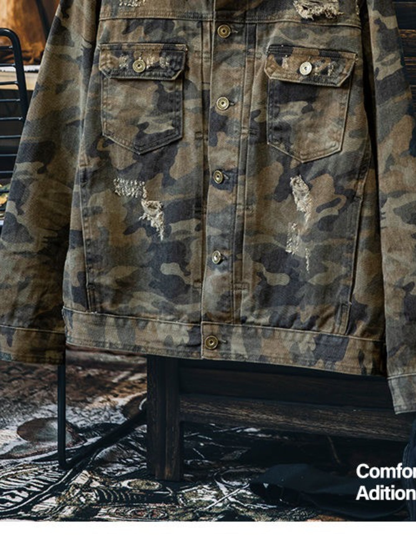 Distressed Camouflage Denim Jacket