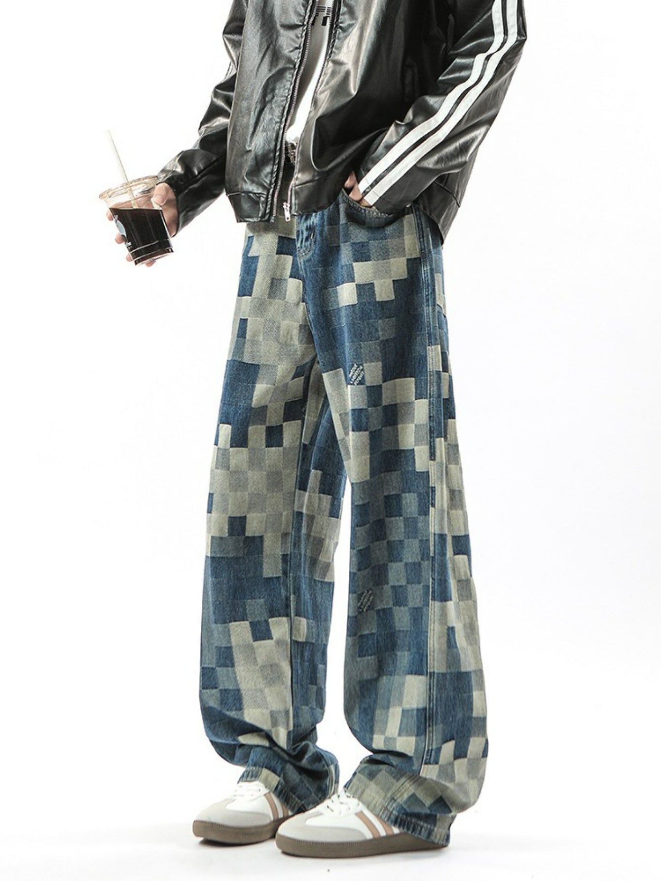 Pixel Checkerboard Wide-Leg Jeans