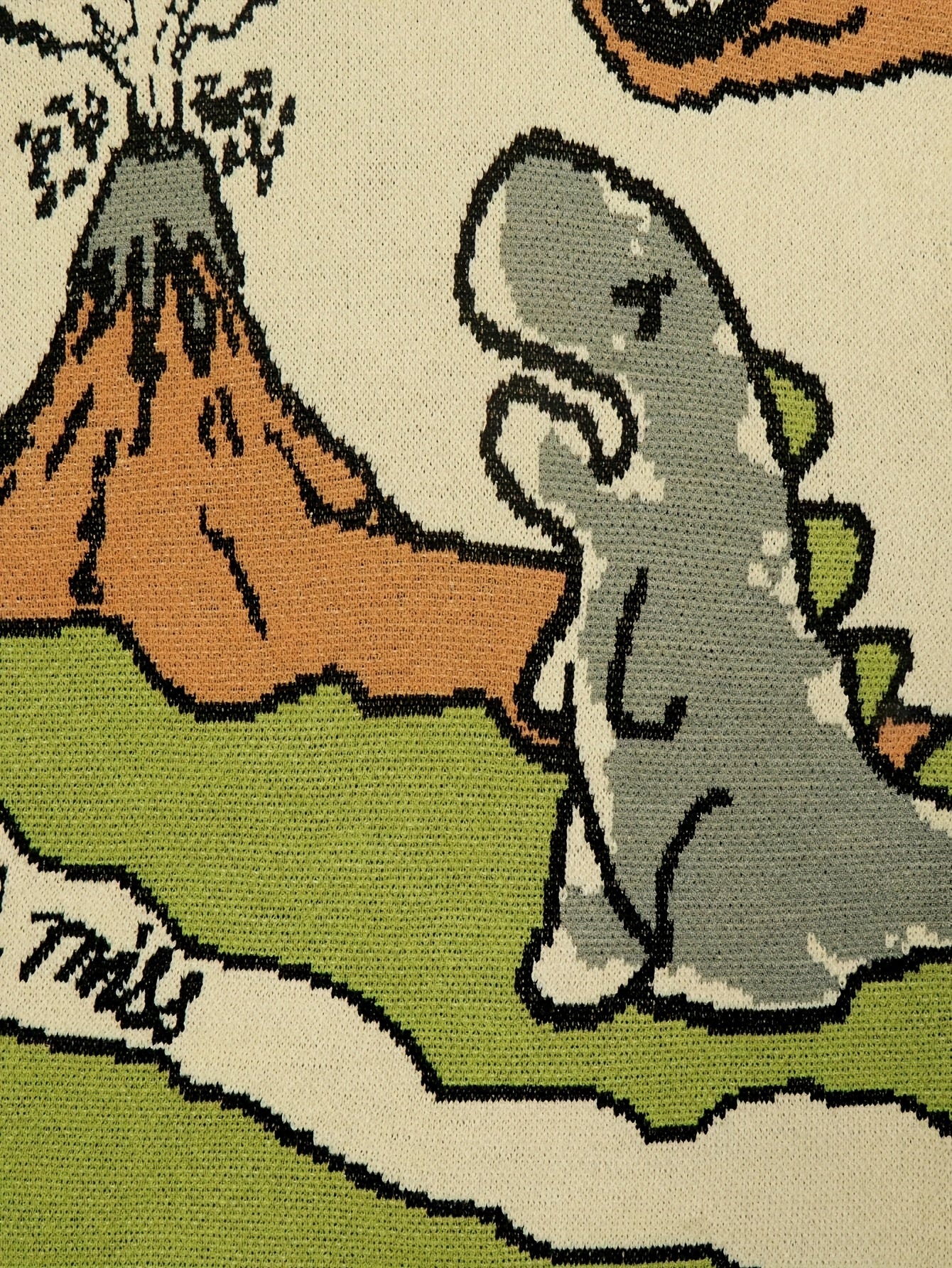 Prehistoric Dinosaur & Volcano Oversized Knit Sweater