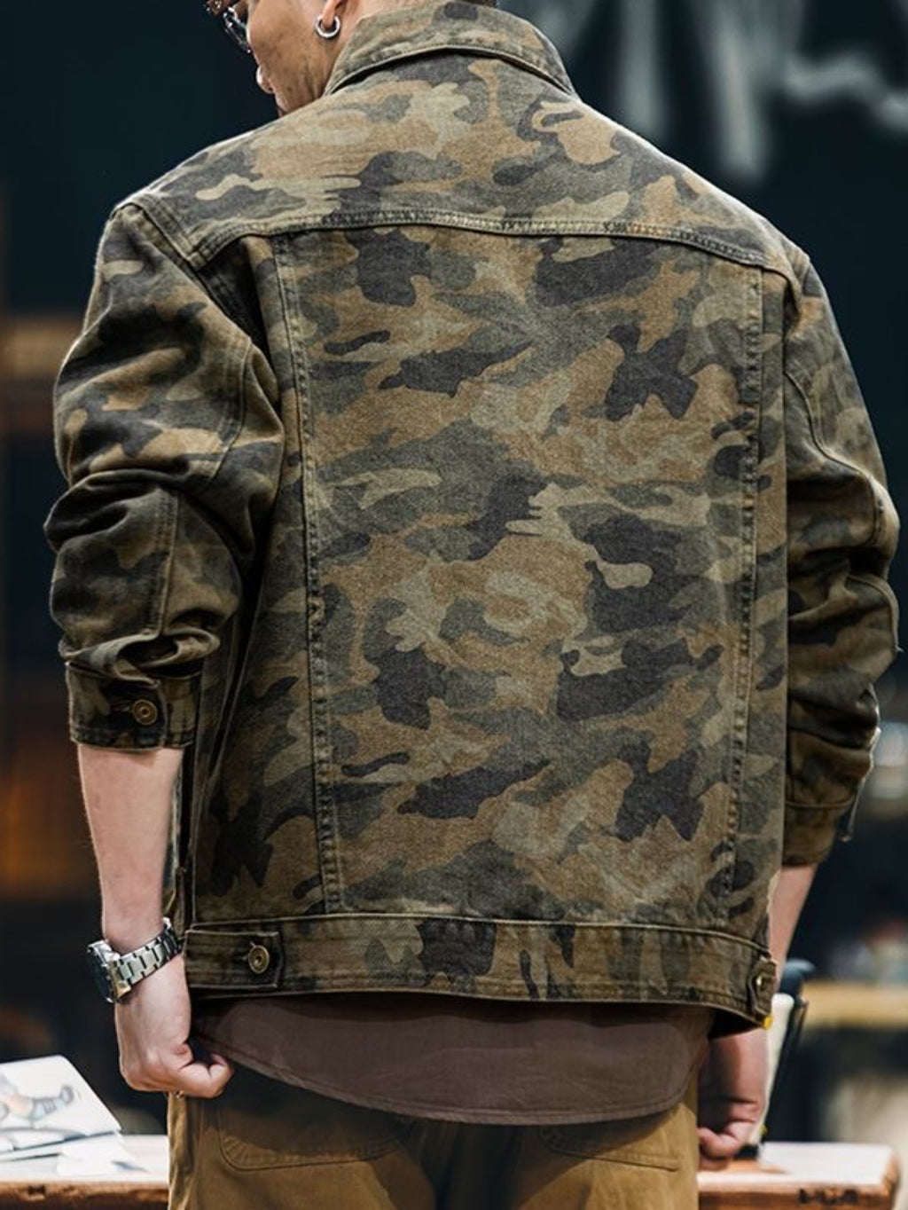 Distressed Camouflage Denim Jacket