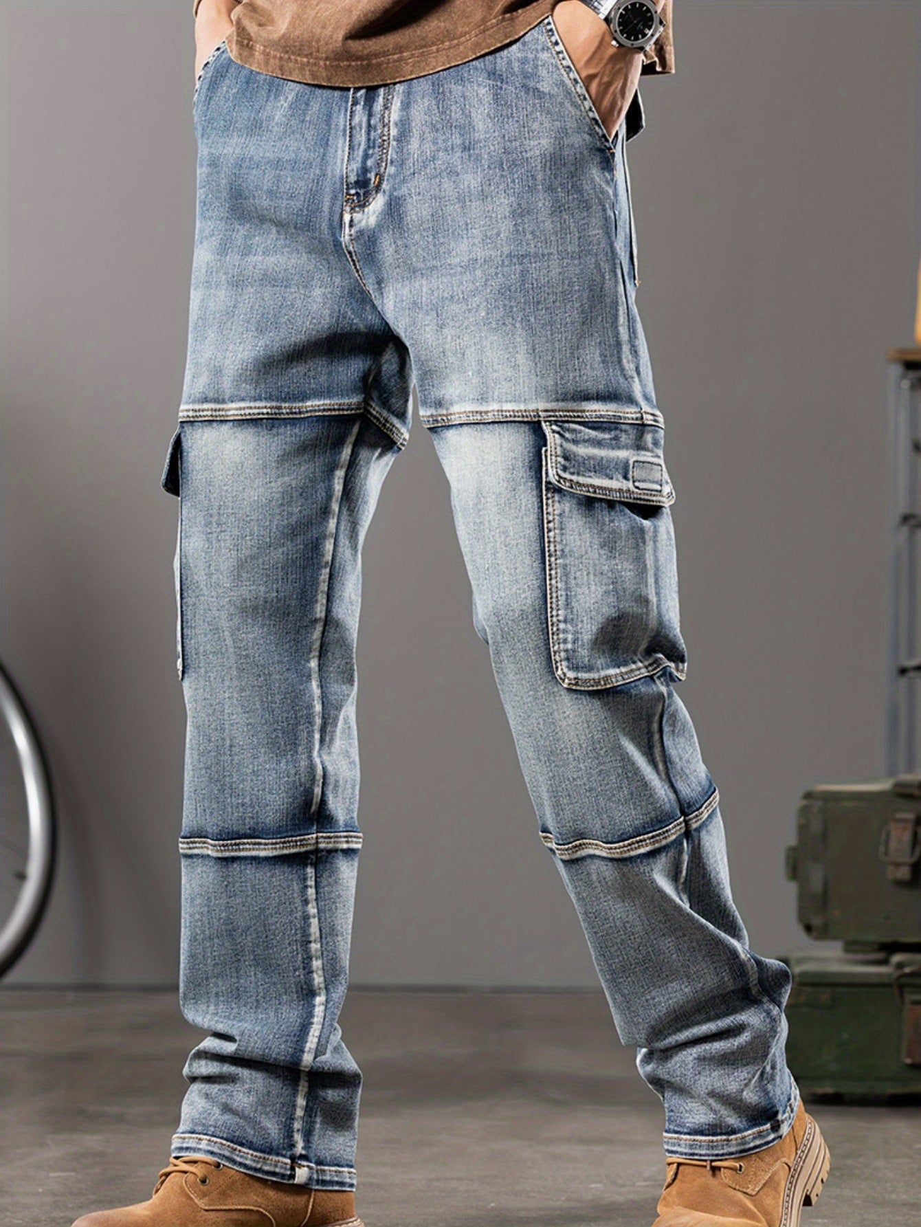 Vintage Washed Multi-Pocket Cargo Jeans