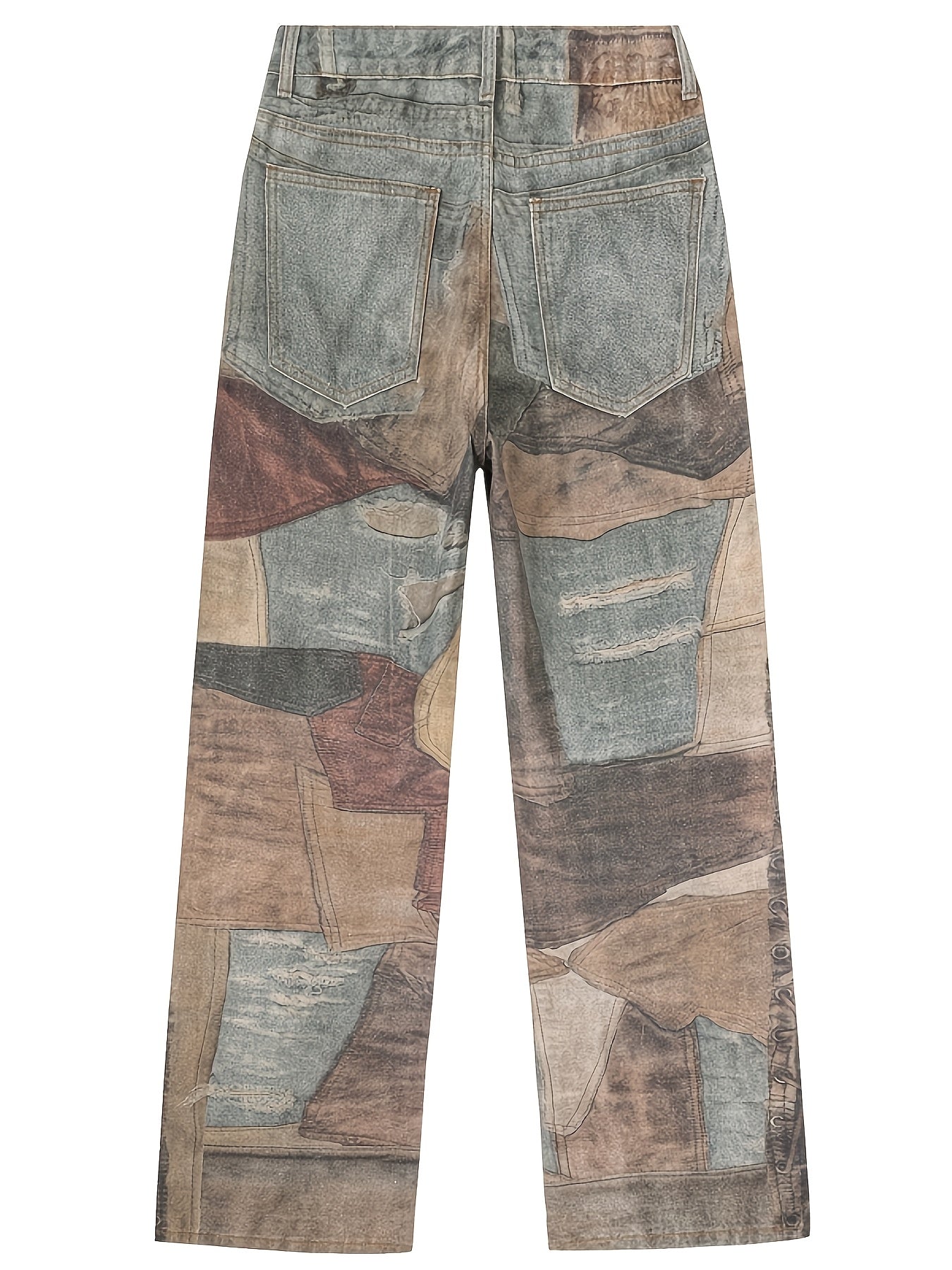 Vintage Patchwork Distressed Straight-Leg Jeans